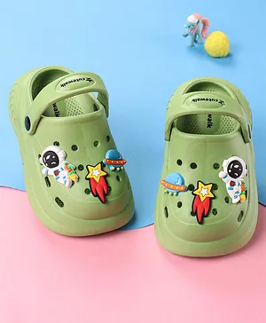 Cute Walk by Babyhug Back Strap Closure Clogs
                      with Spaceship Applique - Green