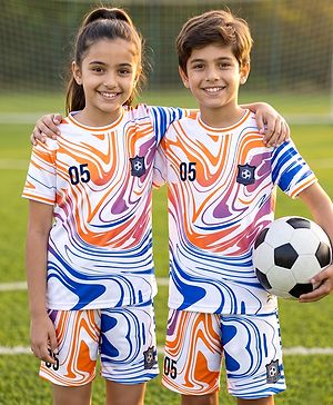 Pine Active Half Sleeves T-Shirt and Shorts Set Marble Print - White