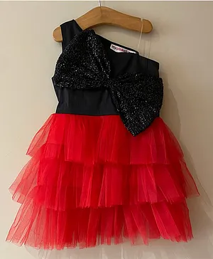 My Pink Closet One Shoulder Sequin Bow Embellished Dress - Red