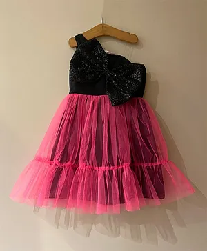 My Pink Closet One Shoulder Sequin Bow Embellished Dress - Pink