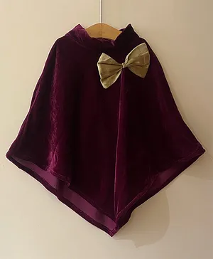My Pink Closet Cape Sleeves Bow Embellished Poncho - Purple