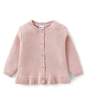 Babyhug Knitted Full Sleeves Front Open Sweater with Frill Detailing - Pink