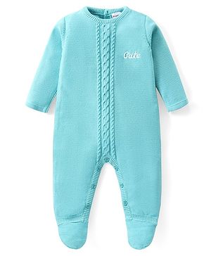 Babyhug Knitted Full Sleeves Winter Wear Romper With Cable Knit Design - Blue