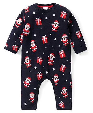 Babyhug Sweater Knit Full Sleeves Winter Wear Romper Christmas Theme - Navy Blue