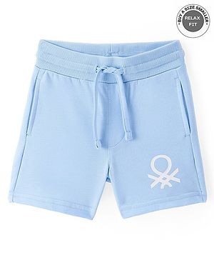 UCB Cotton Knee Length Solid Shorts - Blue