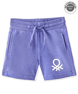 UCB Cotton Knee Length Solid Shorts - Blue