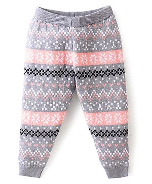 Babyhug Knitted Full Length Regular Fit Designed Woollen Pant - Grey
