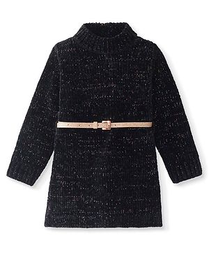 Babyhug Knitted Full Sleeves Woollen Dress - Black