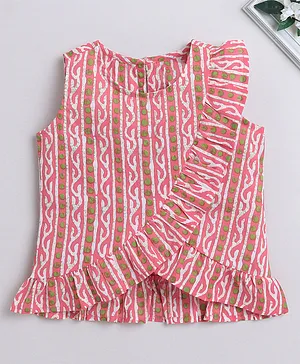 IndiUrbane Sleeveless Striped & Abstract Printed Top - Coral