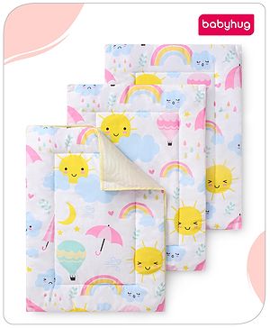 Babyhug Multi Purpose Baby Mat With Sunny Day Theme Print Set Of 3 - White
