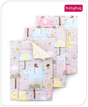 Babyhug Multi Purpose Baby Mat With Rainy Day Theme Print Set Of 3 - Light Beige