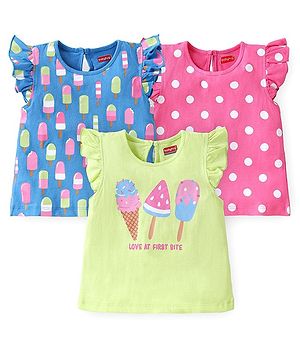 Babyhug Cotton Half Sleeves T-Shirts With Polka Dots & Ice-Cream Graphics Pack of 3 - Multicolor