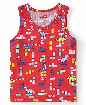 Babyhug 100% Cotton Knit Sleeveless Sando Dino Print - Red