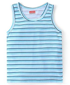 Babyhug 100% Cotton Knit Sleeveless Striped Sando - Blue