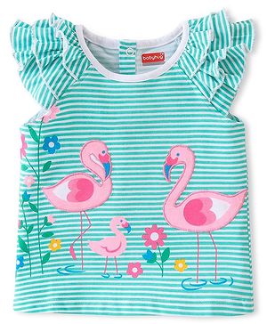 Babyhug Cotton Knit Frill Sleeves Top With  Swam Print - White & Blue