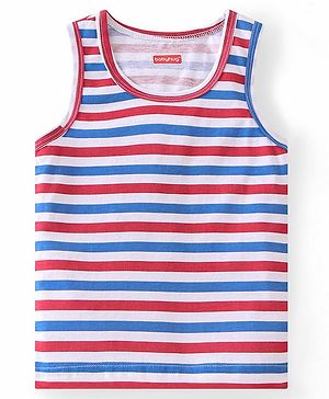 Babyhug 100% Cotton Knit Sleeveless Stripes Sando - Red Blue & Red