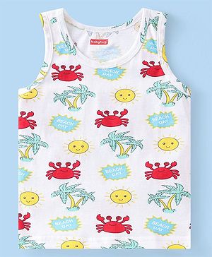 Babyhug 100% Cotton Knit Sleeveless Sando With Crab Print - White
