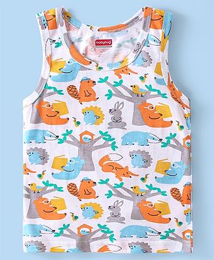 Babyhug 100% Cotton Knit Sleevless Sando Animal Print - Multicolour