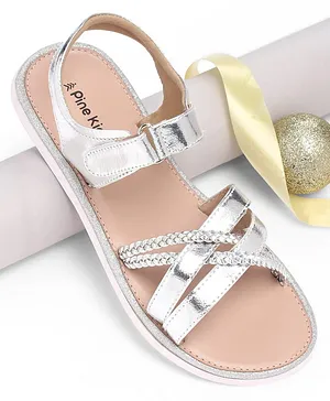 Pine Kids Velcro Closure Party Wear Sandals -
                      Silver