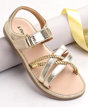 Pine Kids Velcro Closure Party Wear Sandals -
                      Golden