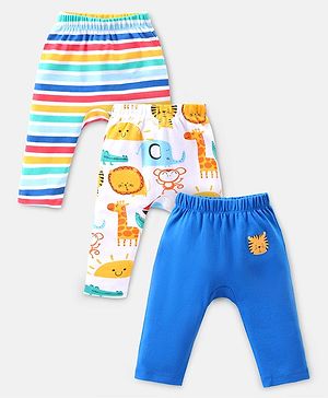 Babyhug Interlock Knit Full Length Diaper Pants Animal Print Pack of 3 - Multicolour