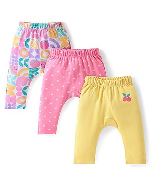Babyhug Cotton Interlock Knit Full Length Diaper Legging Polka Dots & Fruit Print Pack Of 3 - Multicolor