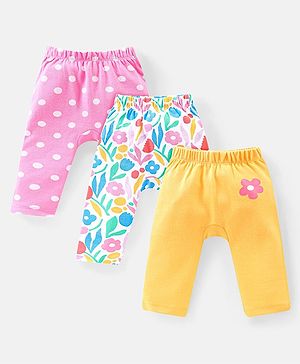 Babyhug Interlock Full Length Diaper Pants Floral & Polka Dots Print Pack of 3 -  Multicolour
