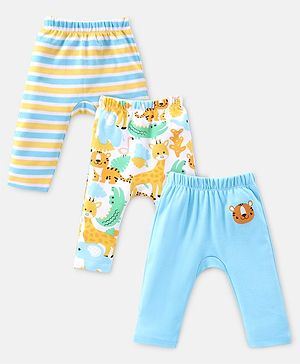 Babyhug Interlock Knit Full Length Diaper Pants Animal Print Pack of 3 - Multicolour