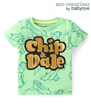 Babyoye Disney 100% Cotton Knit Half Sleeves T-Shirt with Chip N Dale With Foil Print - Green