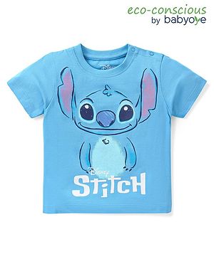 Babyoye Disney 100% Cotton Knit Half Sleeves T-Shirt with Lilo & Stitch Graphics- Blue