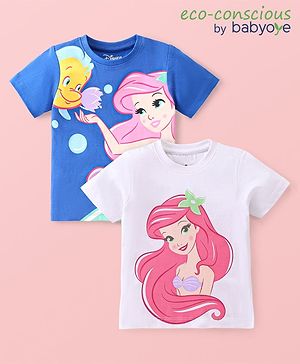 Babyoye Disney Cotton Half Sleeves T-Shirts With Princess Graphics Pack of 2 - Multicolour