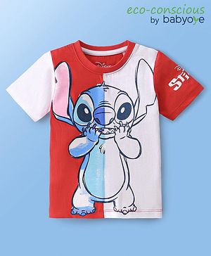 Babyoye Disney Cotton Half Sleeves T-Shirt With Stitch Graphics - Multicolour