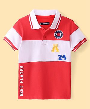Pine Kids Half Sleeves Polo T-Shirt Best Player Print - Red