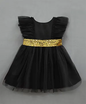 A.T.U.N. Frill Sleeves Sequin Embellished Bow Detailed Dress - Black