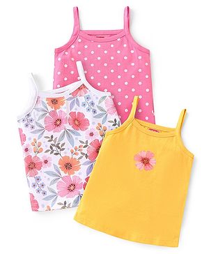 Babyhug 100% Cotton Knit Sleeveless Floral & Polka Dots Printed Antibacterial Slips Pack of 3 - Multicolour