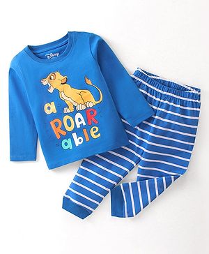 Babyhug Disney Cotton Knit Full Sleeves Night Suit with Lion King Graphics - Blue