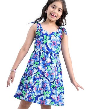 Pine Kids 100% Cotton Woven Sleeveless Floral Print - Navy Blue