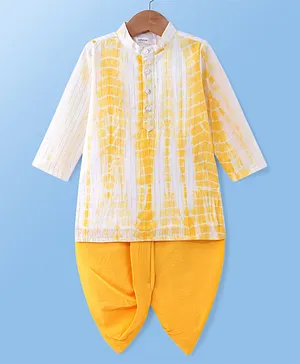 Babyoye Cotton Full Sleeves Embroidered Tie & Dye Kurta Pajama Set - Yellow
