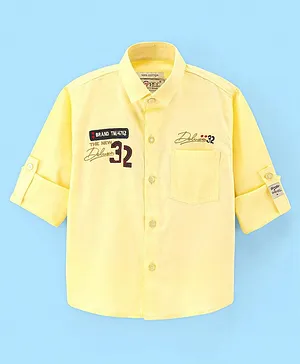 Dapper Dudes Full Sleeves  Text Embroidered Shirt - Lemon
