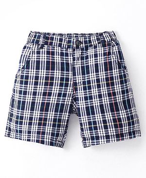 Simply Premium Cotton Above Knee Length Shorts - Navy Checks