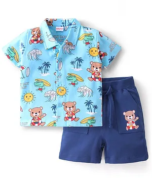 Babyhug Single Jersey Knit Half Sleeves Shirt & Shorts Set Beach Theme  Blue