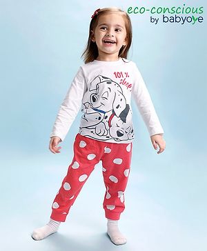 Babyoye Disney Full Sleeves Night Suit 101 Dalmatian Print - White & Red