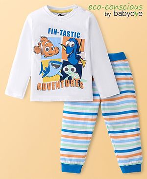 Babyoye Disney Full Sleeves Night Suit Finding Nemo Print - White & Blue