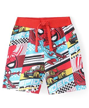 Babyhug Marvel  Cotton Knit Shorts with Spider-Man  Print - White