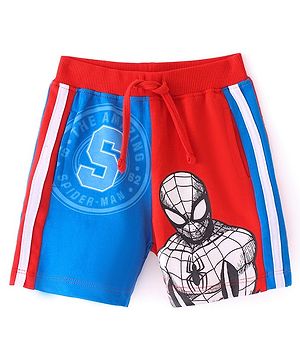 Babyhug Marvel  Cotton Knit Shorts with Spider-Man Graphics - Multicolour