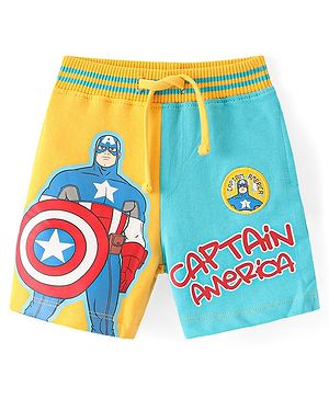 Babyhug Marvel Cotton Knit Shorts with Captain America Graphics - Multicolour