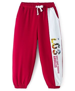 Pine Kids Cotton Knit Full Length Text Printed Lounge Pant - Scarlet Red