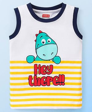 Babyhug Cotton Sleeveless T-Shirt With Animal & Text Graphics - White