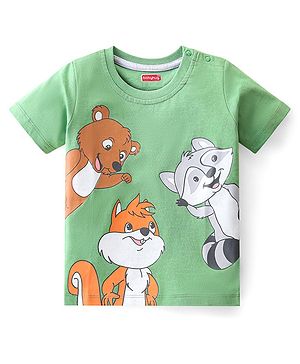 Babyhug Cotton Half Sleeves T-Shirt With Wild Animal Graphics - Green