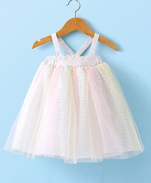 Babyhug Woven Singlet Sleeves A Line Textured Party Frock-Multicolor